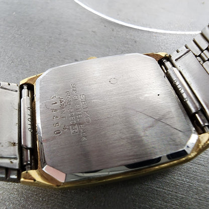 Seiko Tank Watch Men 26mm Gold Dial Gold Tone Rectangle 65305080 PARTS10