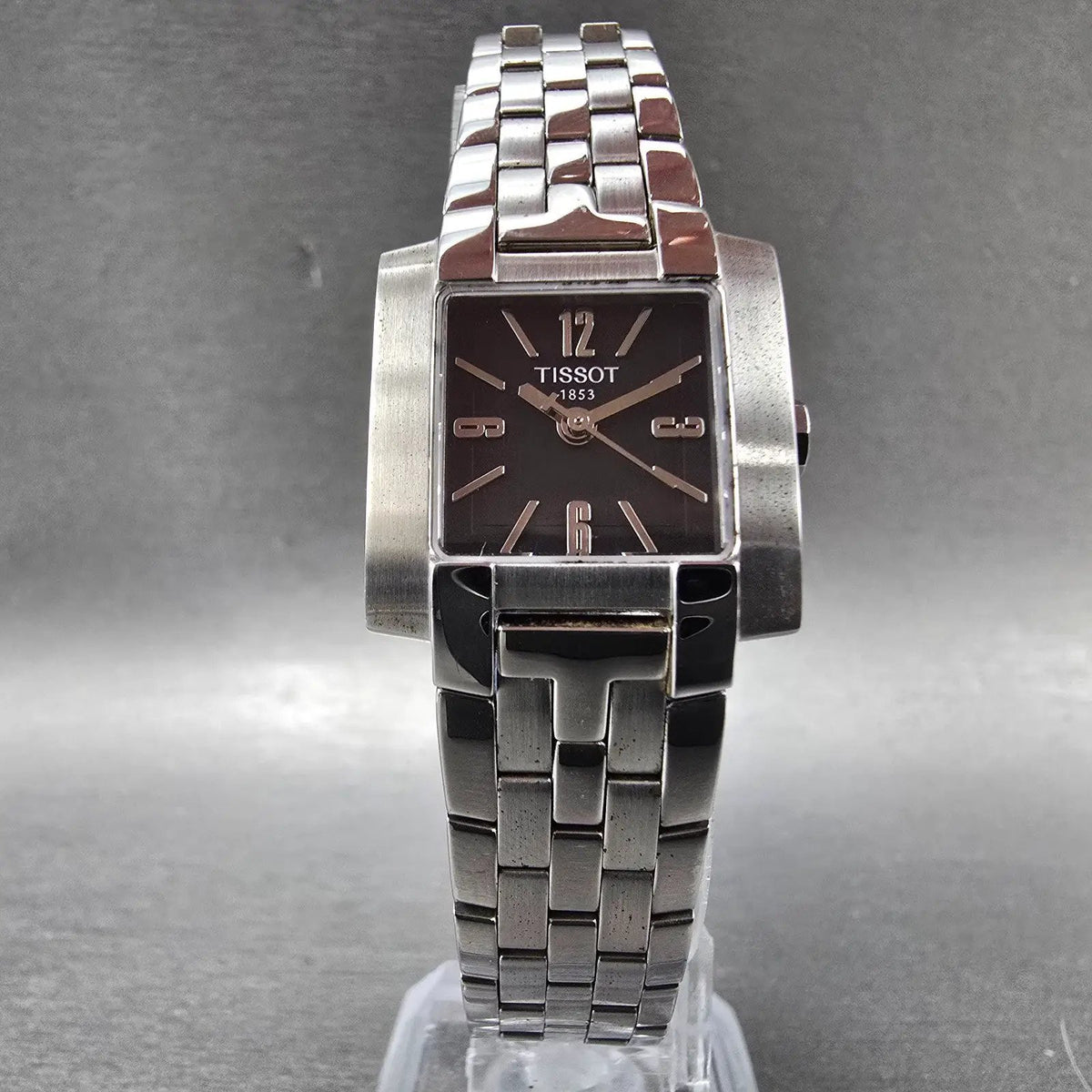 Tissot T-Trend Tank Watch Women 22mm Black Dial Steel Rectangle New Battery5