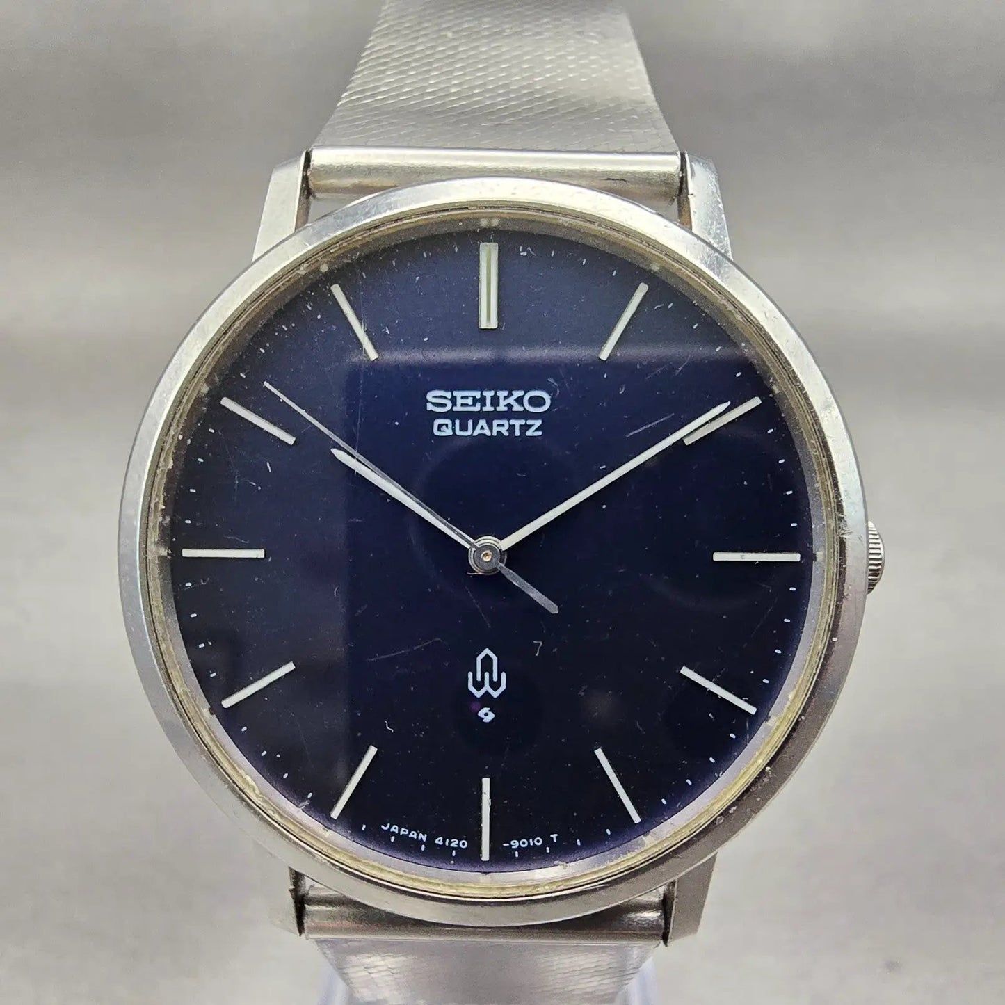 Seiko Watch Men 34mm Blue Dial Silver Tone Mesh Band Round 4120-9010 New Battery1