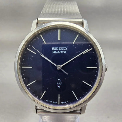 Seiko Watch Men 34mm Blue Dial Silver Tone Mesh Band Round 4120-9010 New Battery1