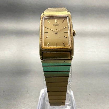 Seiko Watch Women 17mm Gold Dial Gold Tone Rectangle 2C20-5830 New Battery VTG4