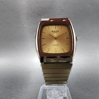 Rado Diastar Watch Men 29mm Gold Dial Gold Tone Rectangle 132.9505.3 New Battery