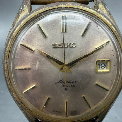 Seiko Sky Liner Watch Men 36mm Champagne Dial Gold Tone Manual 6102-8000 PARTS2