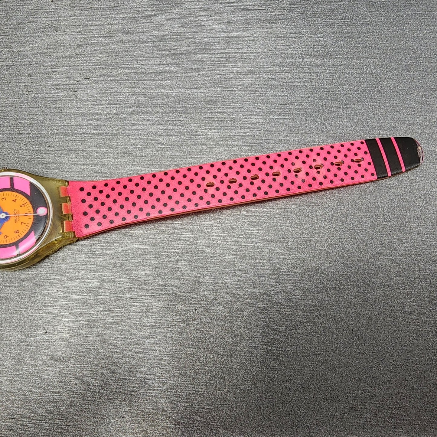 Swatch lady Pink Betty Watch Women 25mm Pink Dial Clear Case Round BROKEN BAND7