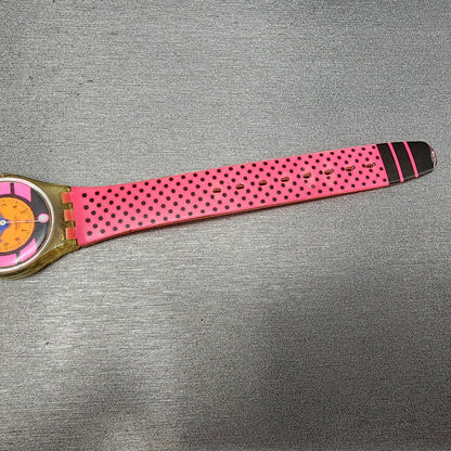 Swatch lady Pink Betty Watch Women 25mm Pink Dial Clear Case Round BROKEN BAND7