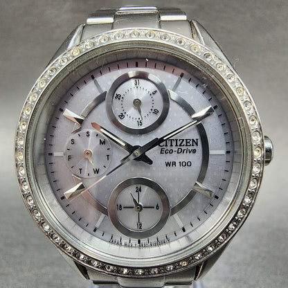 Citizen EcoDrive Watch Women 34mm Silver Dial Steel Daydate Round Crystal Works1