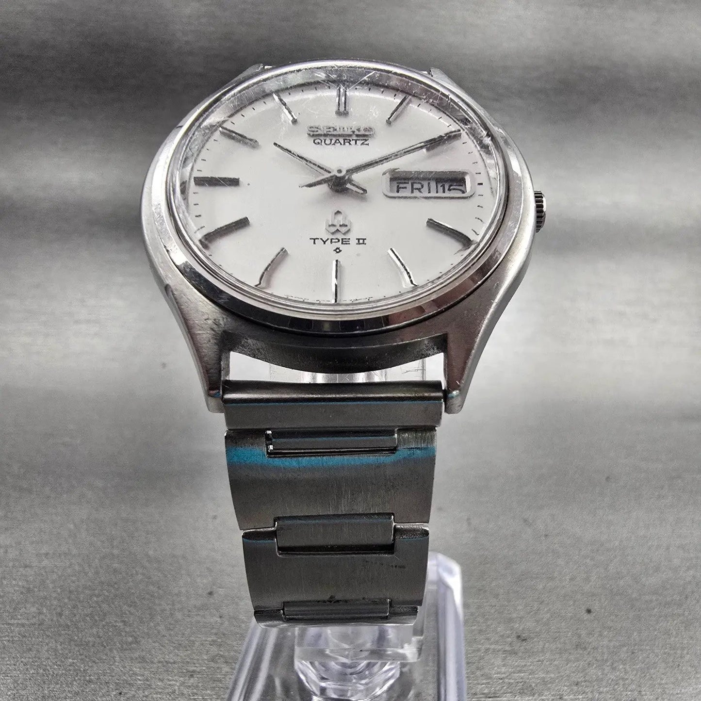 Seiko Type II Watch Men 36mm Silver Dial Silver Tone Daydate 7546-7010 New Batt5