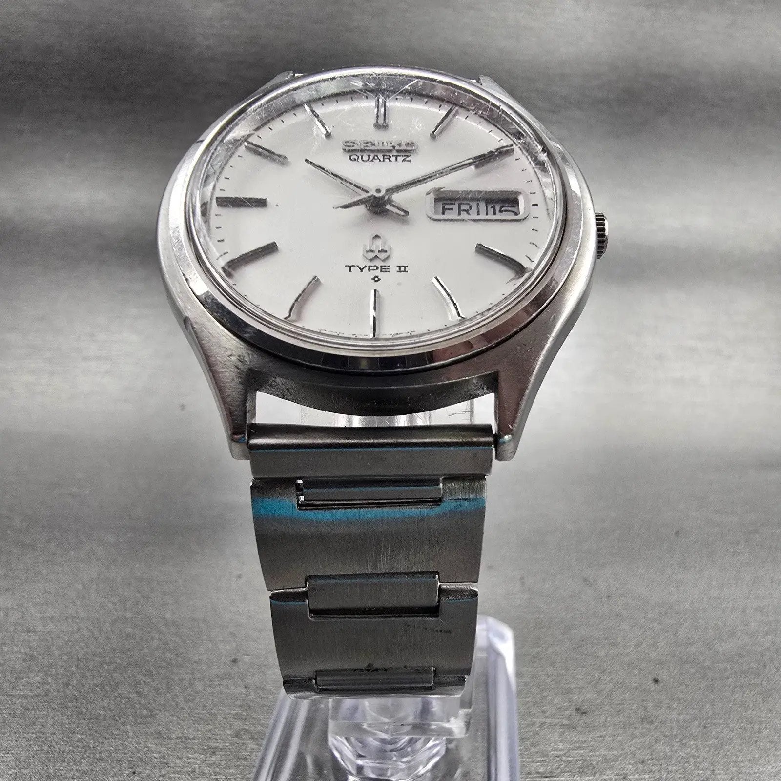 Seiko Type II Watch Men 36mm Silver Dial Silver Tone Daydate 7546-7010 New Batt5