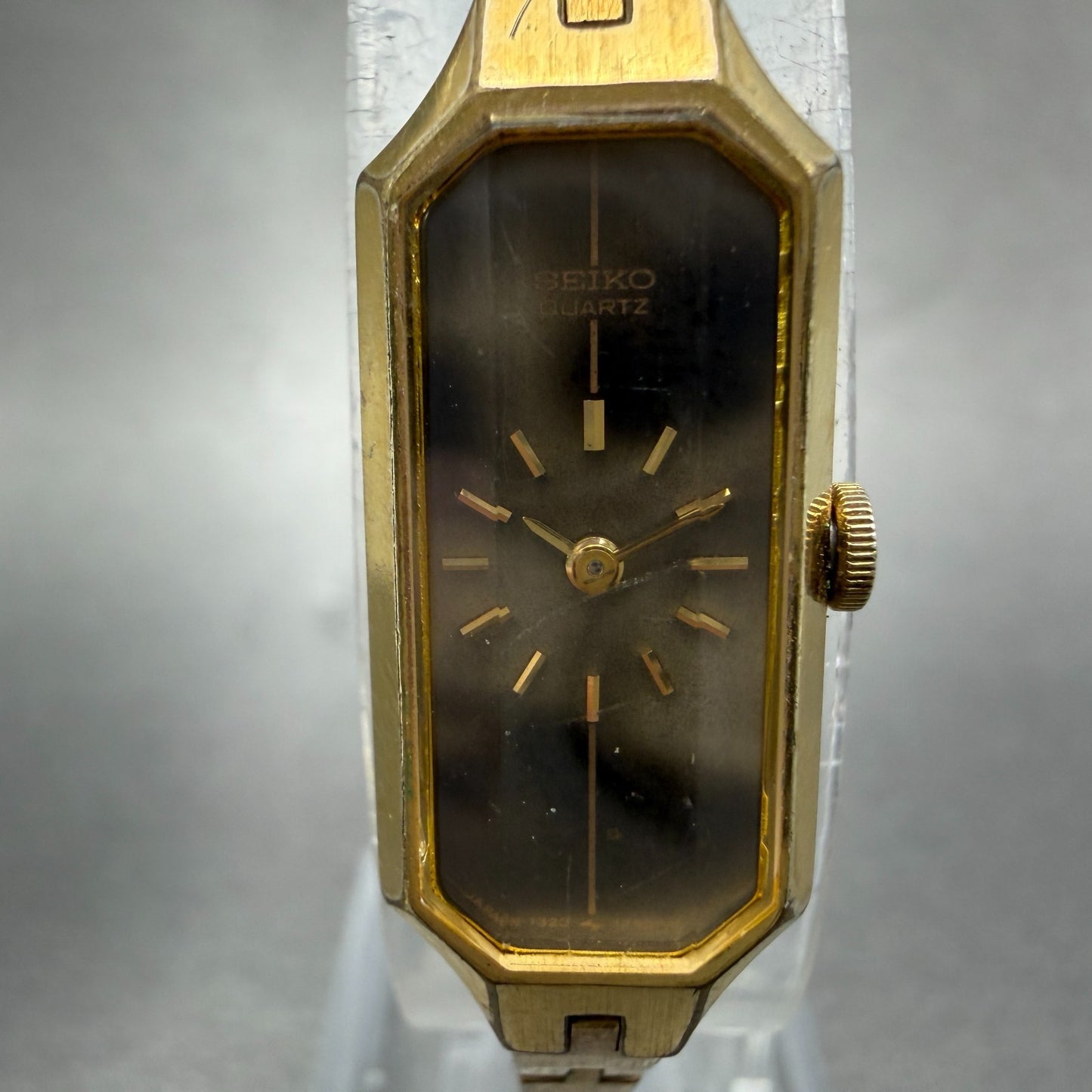 Seiko Watch Women 13mm Gray Dial Gold Tone Octagon 1320-5989 New Battery JGJ1