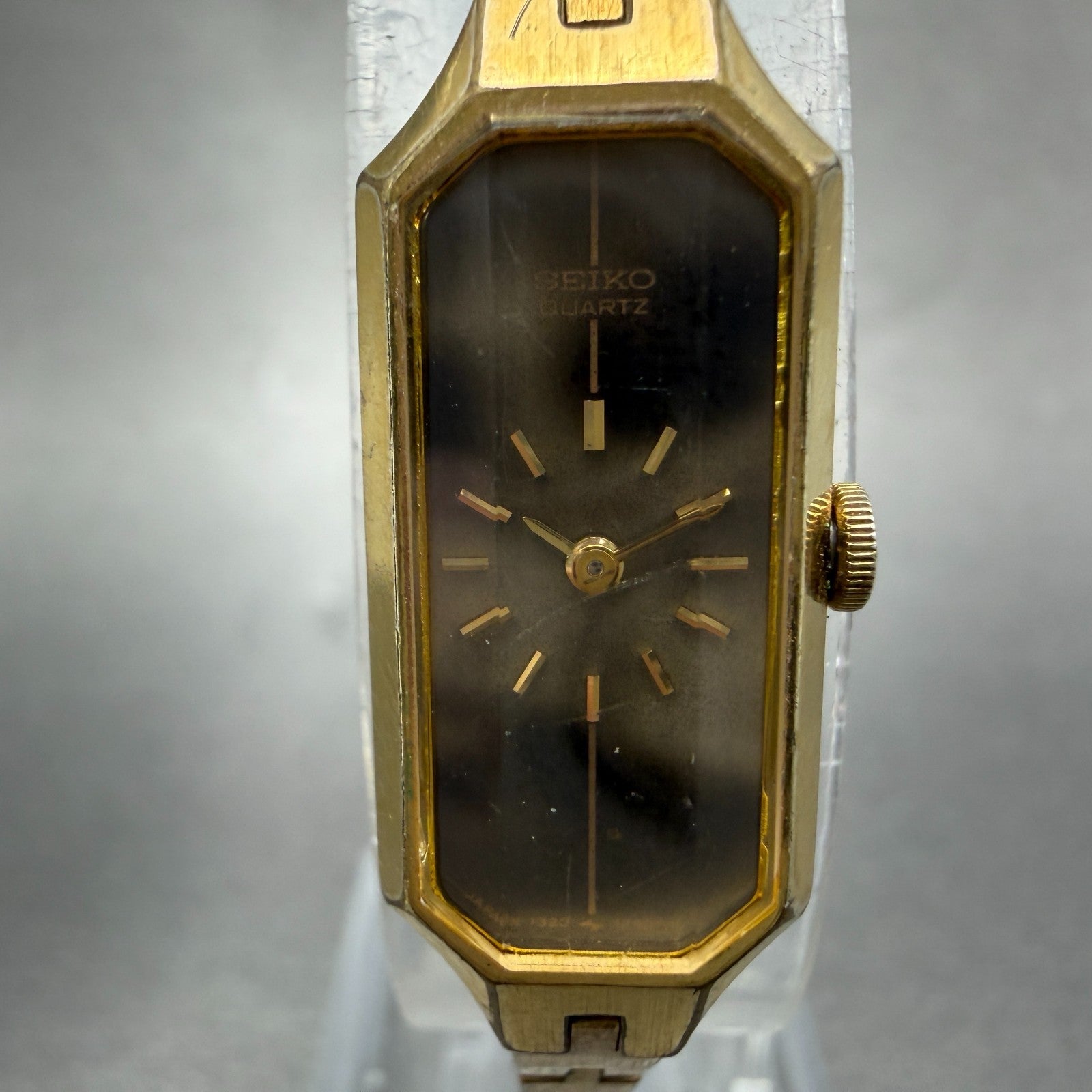 Seiko Watch Women 13mm Gray Dial Gold Tone Octagon 1320-5989 New Battery JGJ1