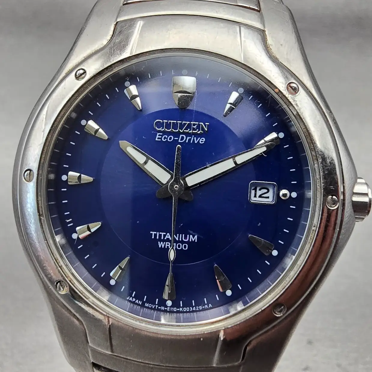 Citizen Eco-Drive Watch Men 38mm Blue Dial Silver Tone Date E111-K002141 Works1