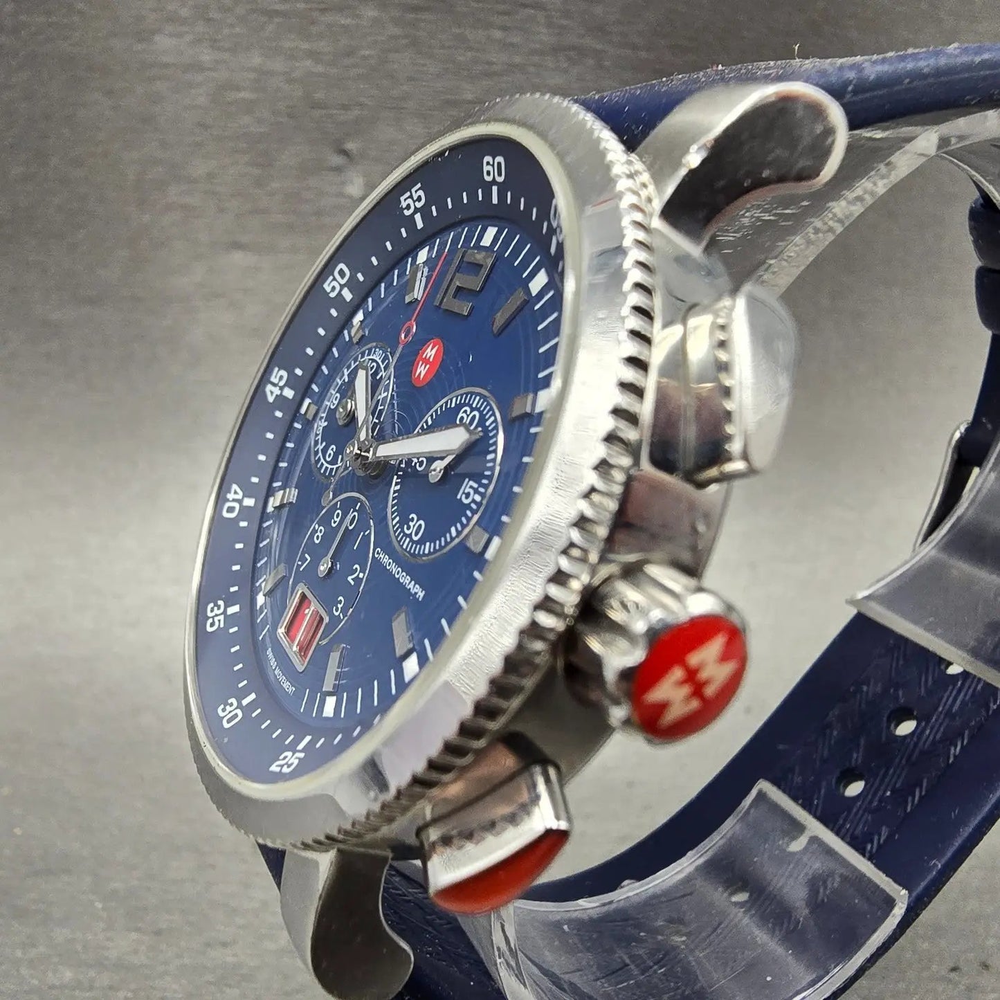 Michele Sport Sail Chronograph Watch Men 42mm Blue Dial Steel Date New Battery2