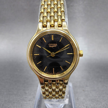 Citizen Watch Women 24mm Black Dial Gold Tone Round 6031K06894 New Battery0