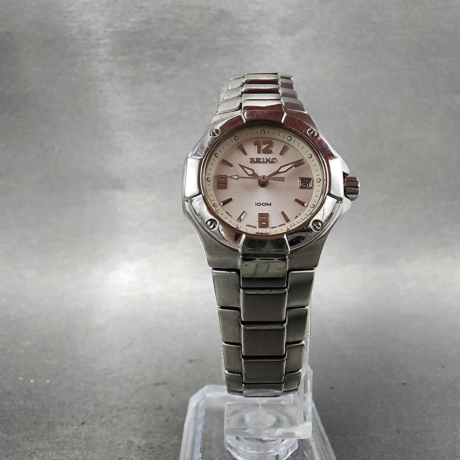 Seiko Watch Women 26mm White Dial Silver Tone Date Round 7N820BE0 New Battery5
