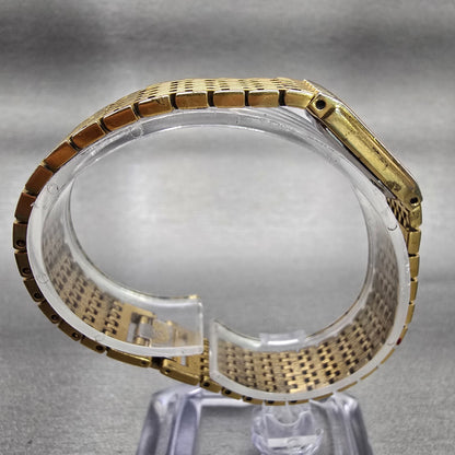 Seiko Watch Women 13mm Gold Dial Gold Tone Rectangle 2E20-6700 New Battery VTG8