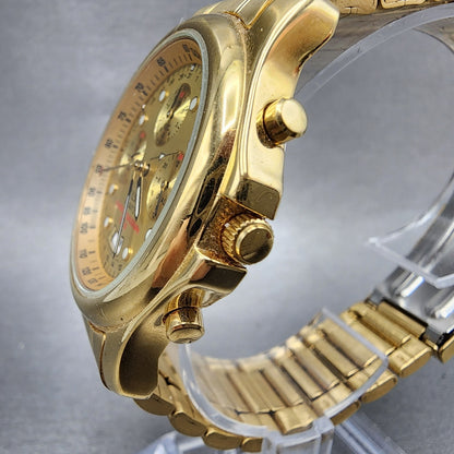 Seiko Pulsar Chronograph Watch Men 39mm Gold Dial Gold Tone Alarm Date New Batt2