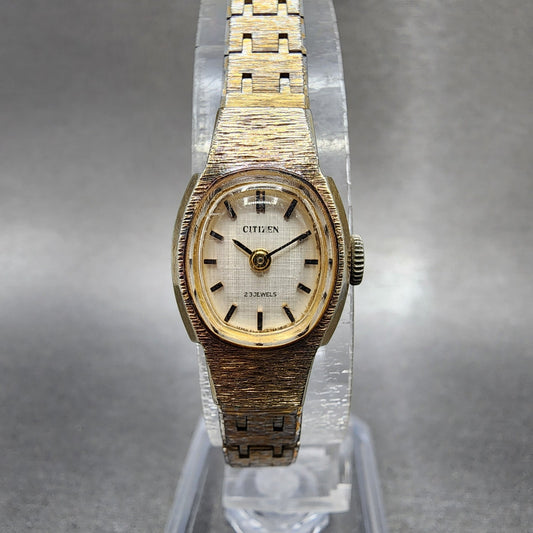 Citizen Watch Women 15mm Silver Dial Gold Tone Oval 4674120 Manual Runs VTG0