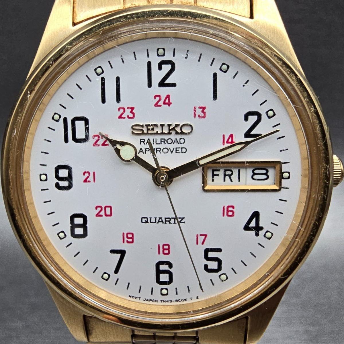 Seiko Railroad Approved Watch Men 35mm White Dial Gold Daydate 7N43-8A39 New Bat2