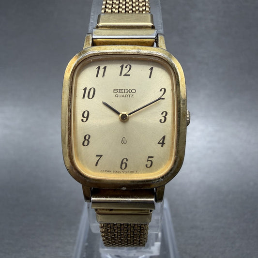 Seiko Tank Watch Women 20mm Champagne Dial Gold Tone 23205390 New Battery0
