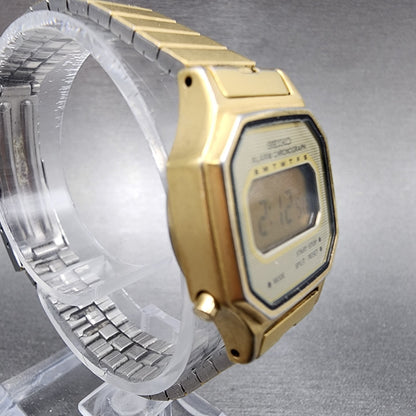Seiko Digital Watch Women 23mm LCD Gold Tone Alarm Chrono Octagon New Battery