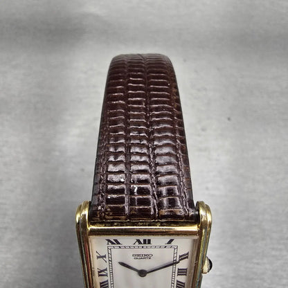 Seiko Tank Watch Men 26mm White Dial Gold Tone Rectangle 2620-5580 New Battery4