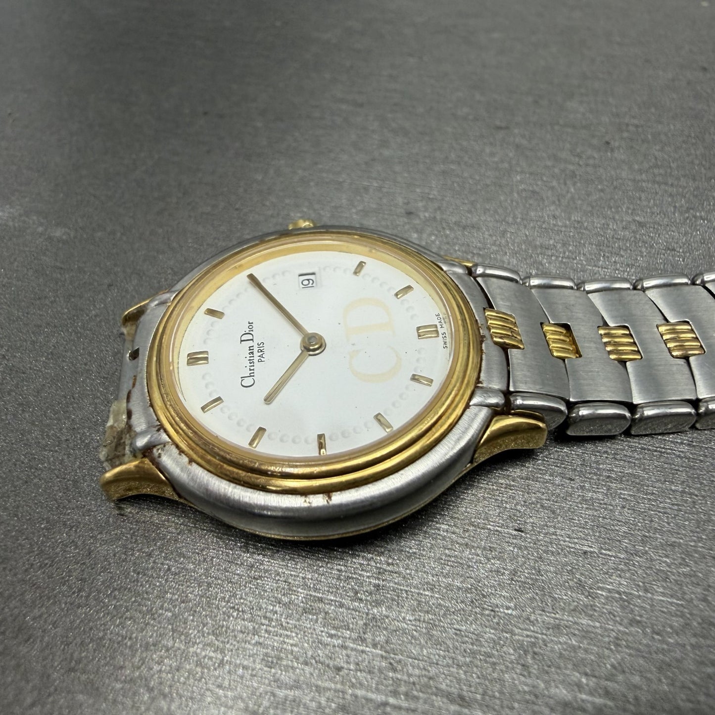 Cristian Dior Watch Women 27mm White Dial Two Tone Round READ!!! 48.146 New Batt5