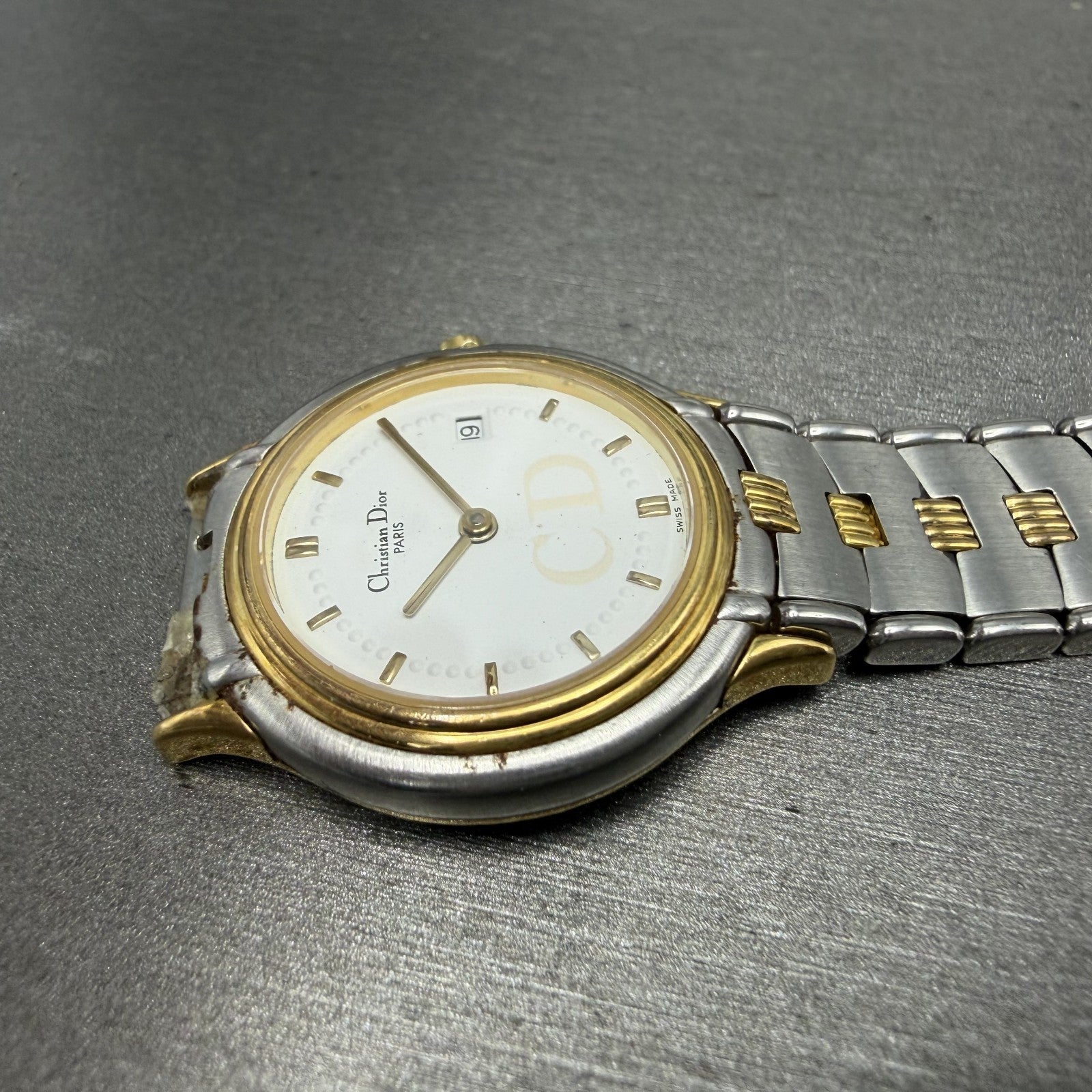 Cristian Dior Watch Women 27mm White Dial Two Tone Round READ!!! 48.146 New Batt5
