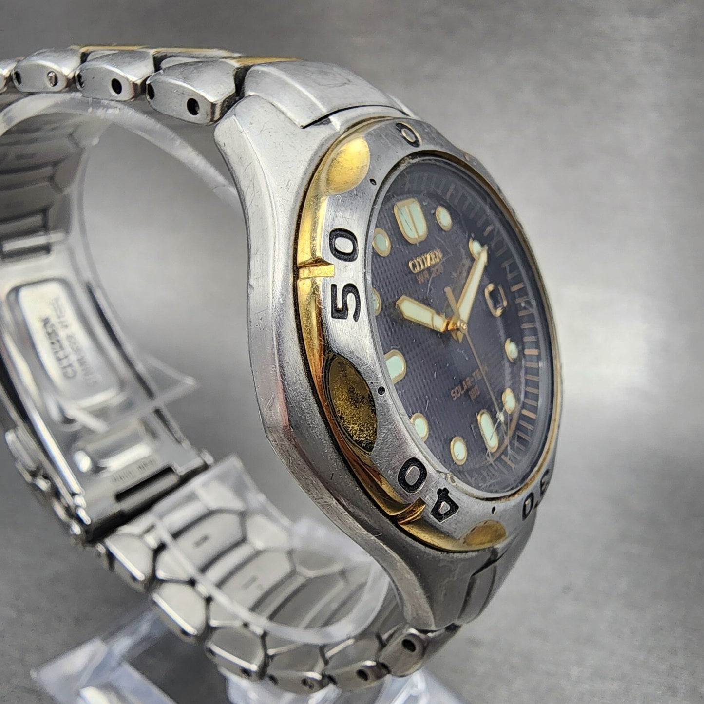 Citizen Solar Tech 180 Watch Men 38mm Blue Dial Two Tone Date Round Works