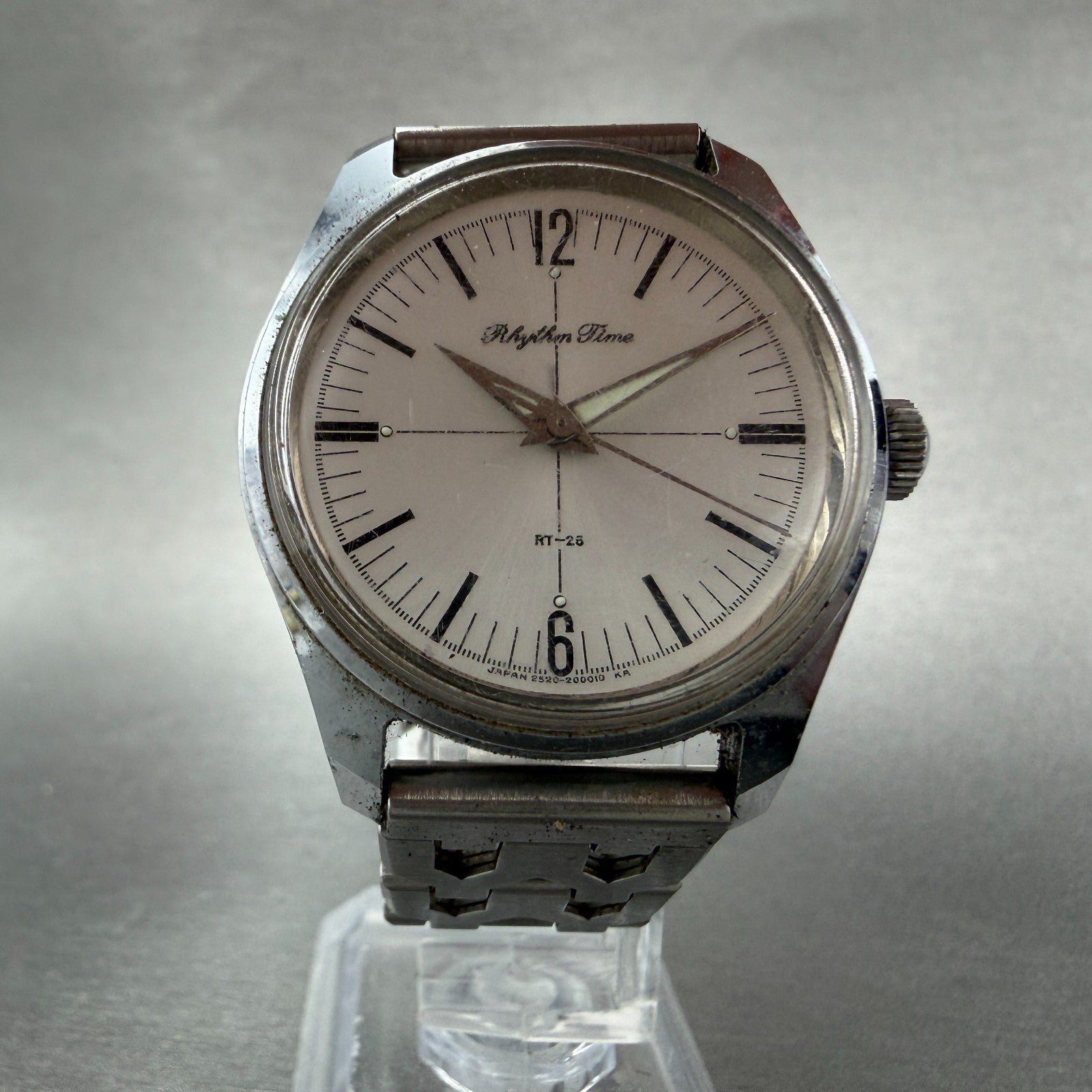 Citizen Rhythm Time Watch Men 34mm Silver Dial Silver Tone Manual Wind RT-25 Run5