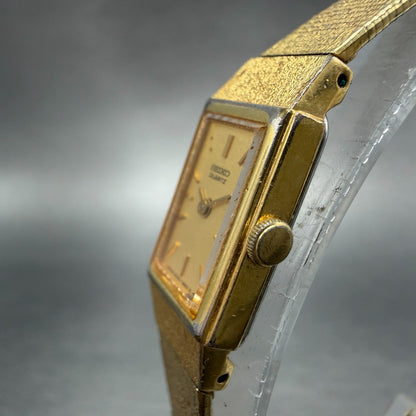 Seiko Tank Watch Women 12mm Champagne Dial Gold Tone 2e20-6479 New Battery VTG2
