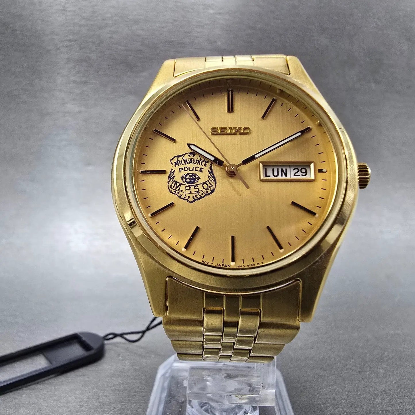 Seiko Watch Men 37mm Champagne Dial Gold Tone Daydate 7N43-9048 New Battery5