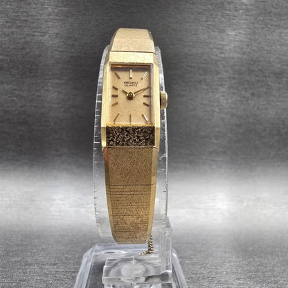 Seiko Tank Watch Women 12mm Gold Dial Gold Tone Rectangle 1320-5049 New Batt JP5