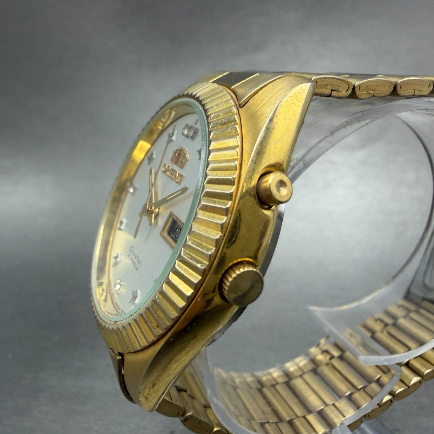 Orient Crystal President Watch Men 36mm Silver Dial Gold Daydate 469KL6-70 PARTS3