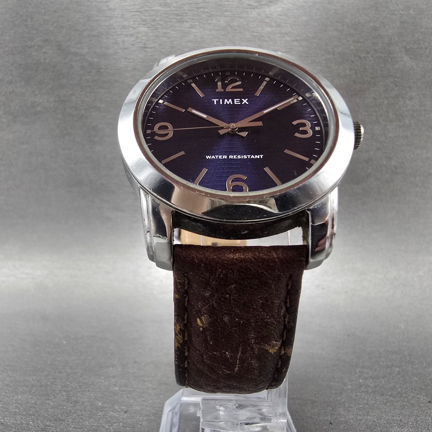 Timex Main Street Watch Men 39mm Blue Dial Silver Tone Round New Battery5