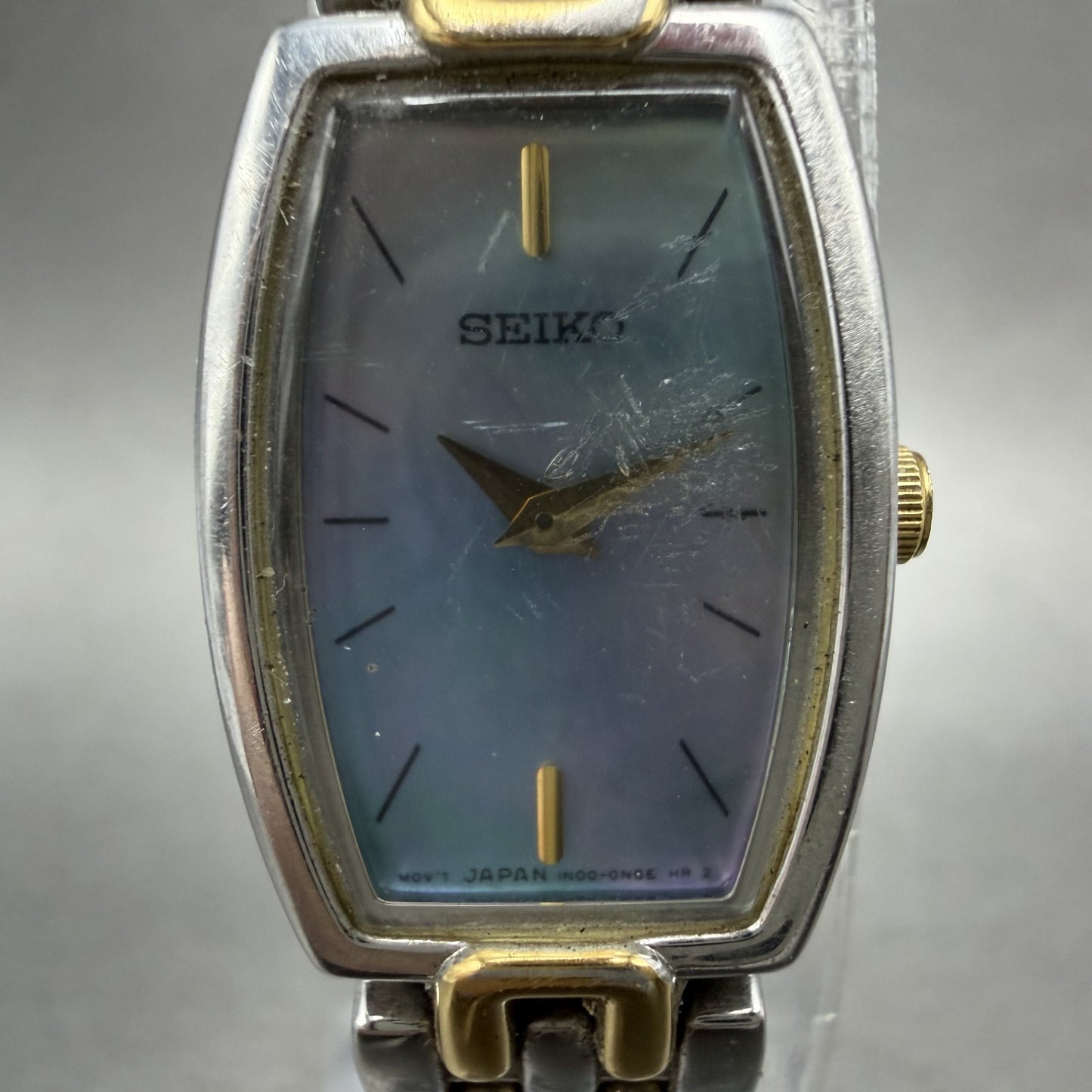 Seiko Tank Watch Women 16mm MOP Dial Two Tone Rectangle 1N000JL0 New Battery1