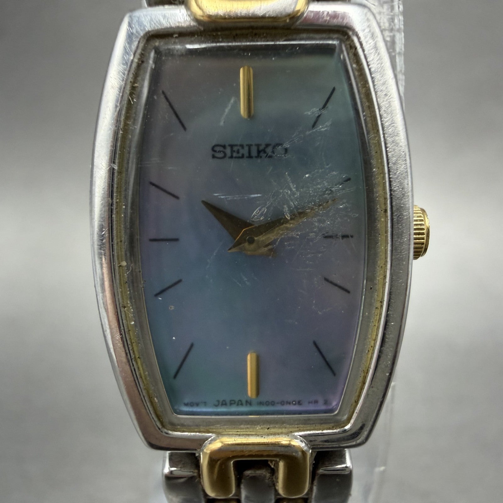 Seiko Tank Watch Women 16mm MOP Dial Two Tone Rectangle 1N000JL0 New Battery1