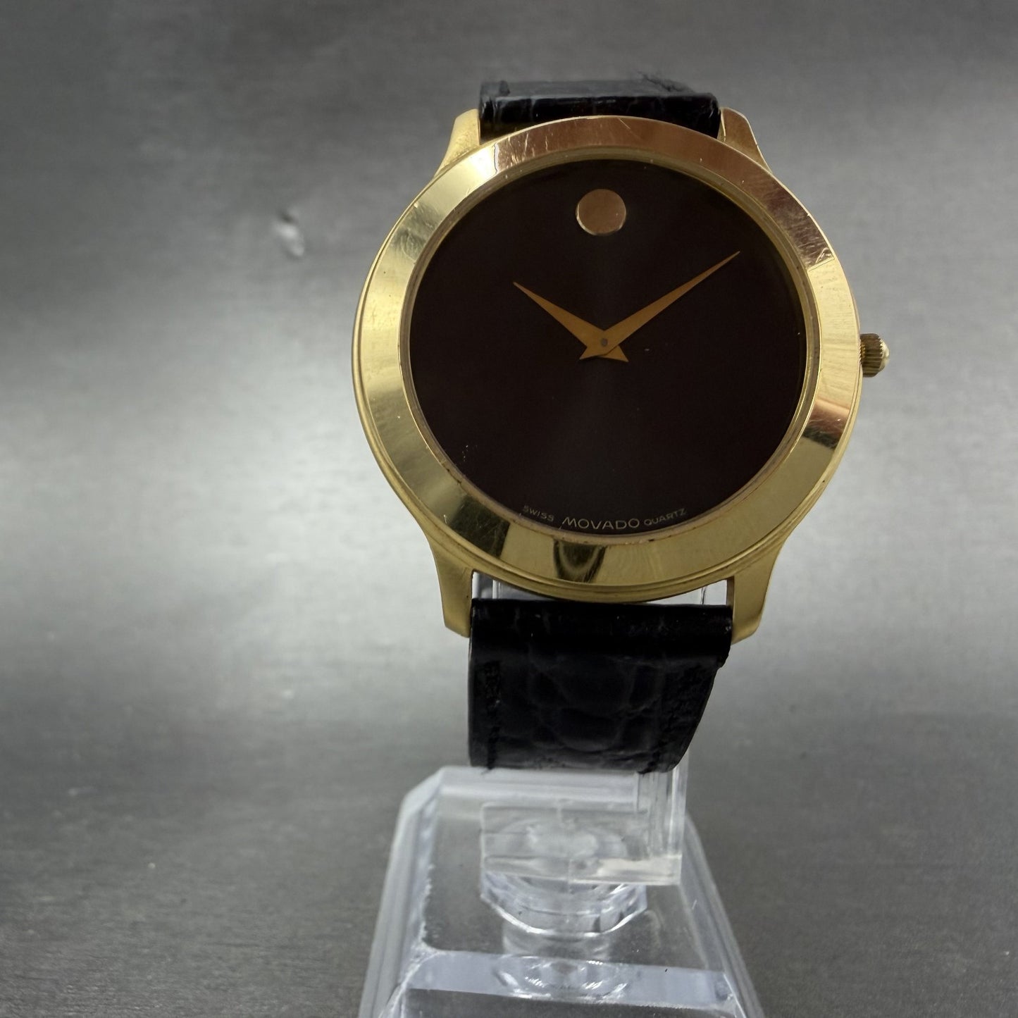 Movado Museum Watch Men 34mm Black Dial Gold Tone Round 87-D1-844 New Battery7