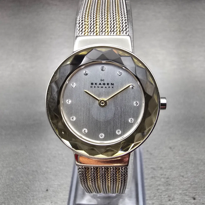 Skagen Leonora Watch Women 25mm Silver Dial Two Tone Round 456SGS1 New Battery0
