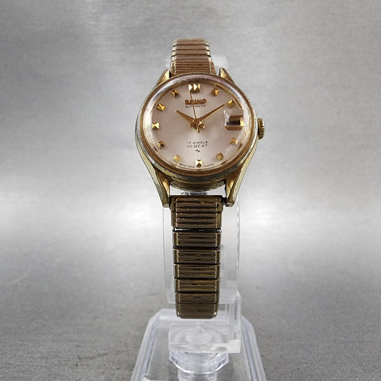Seiko Automatic Watch Women 23mm White Dial Gold Tone Date 22050259 Runs5