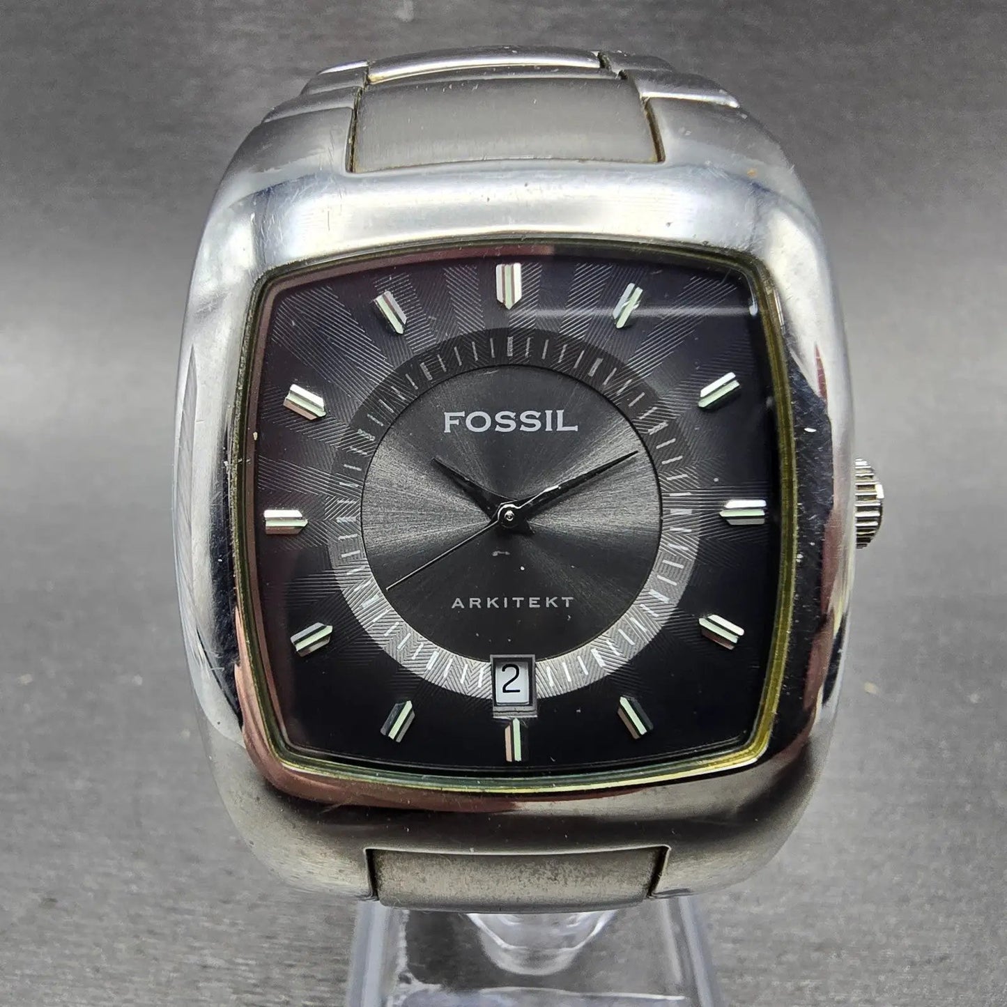 Fossil Arkitekt Watch Men 36mm Black Dial Silver Tone Date FS-3033 New Battery0