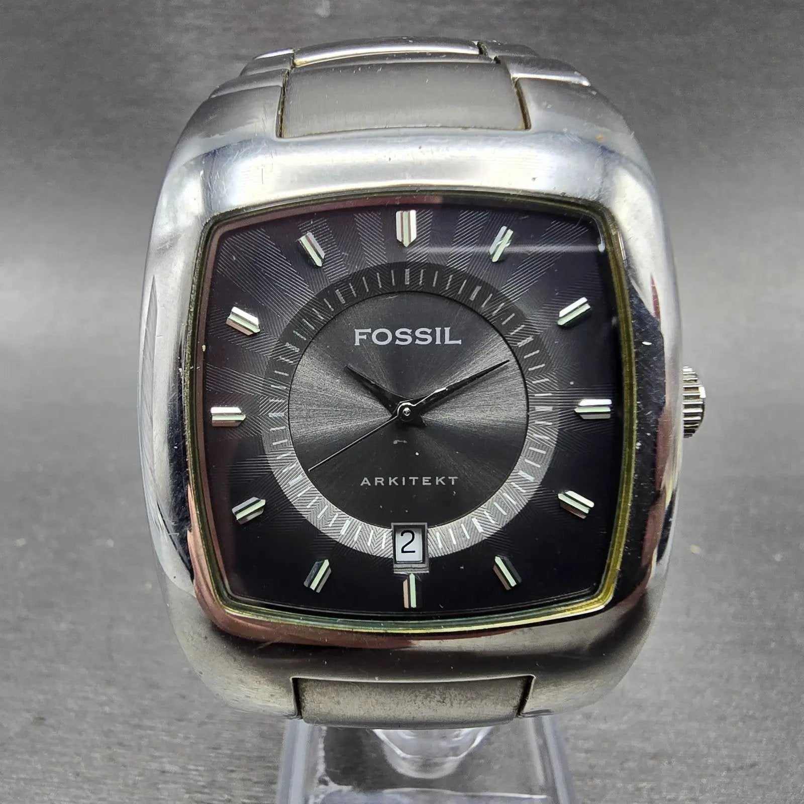 Fossil Arkitekt Watch Men 36mm Black Dial Silver Tone Date FS-3033 New Battery0