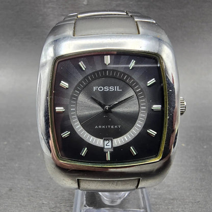 Fossil Arkitekt Watch Men 36mm Black Dial Silver Tone Date FS-3033 New Battery0