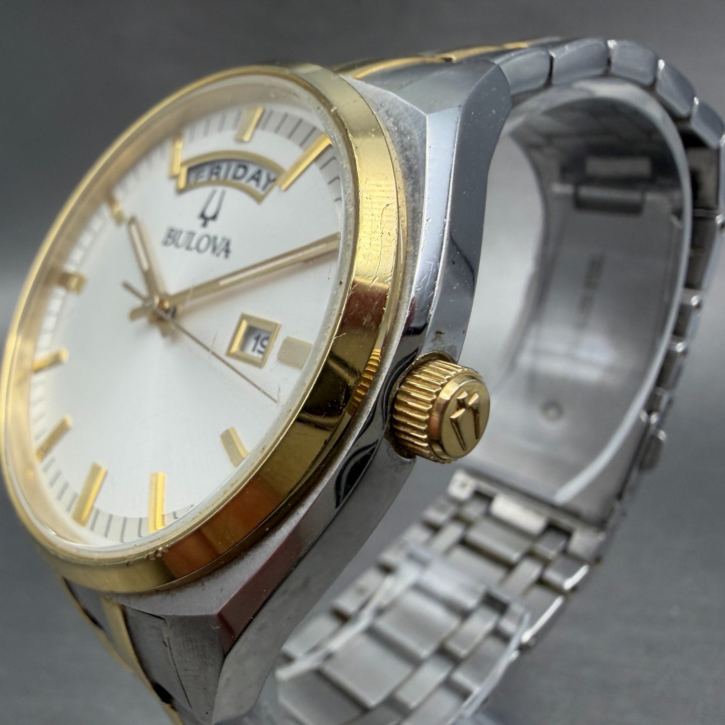 Bulova Watch Men 39mm Silver Dial Two Tone Daydate Round 98C127 New Battery2