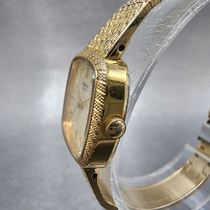 Seiko watch Women 20mm Champagne Dial Gold Tone Rectangle 12215340 New Battery2