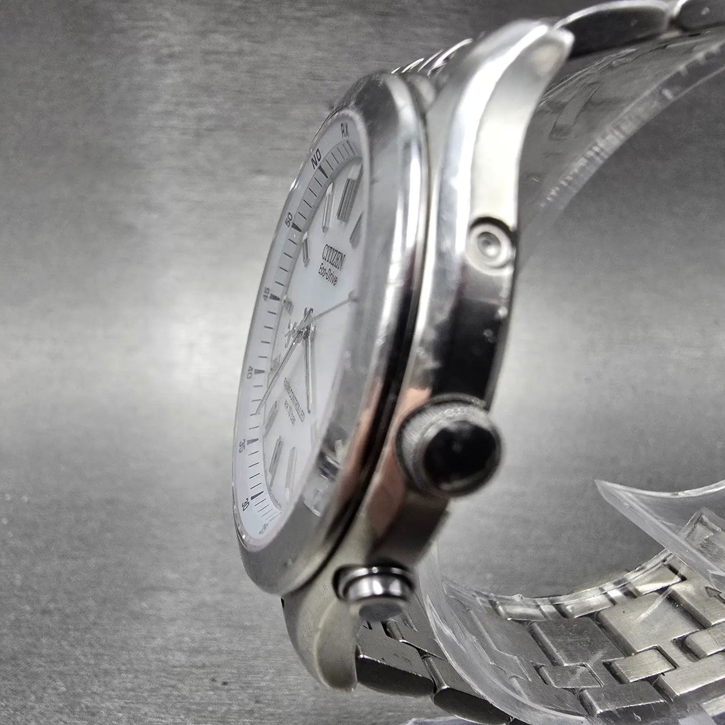 Citizen Eco-Drive Watch Men 38mm White Dial Steel Atomic Date H415 Round PARTS4