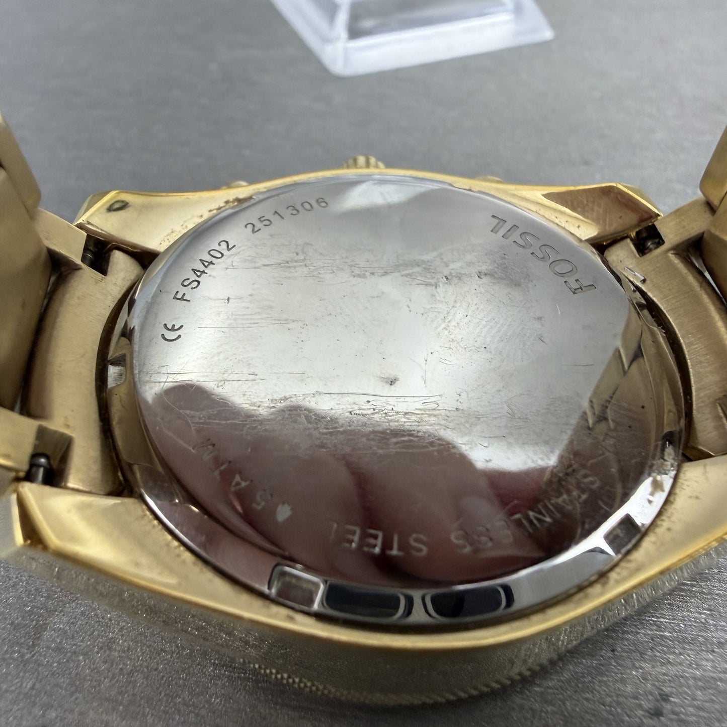 Fossil Chronograph Watch Women 40mm Champagne Dial Gold Tone Date Round New Batt9