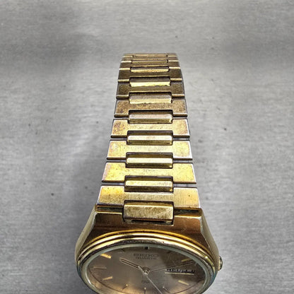 Seiko SQ Watch Men 34mm Gold Dial Gold Tone Daydate Round 8223-7160 New Battery4