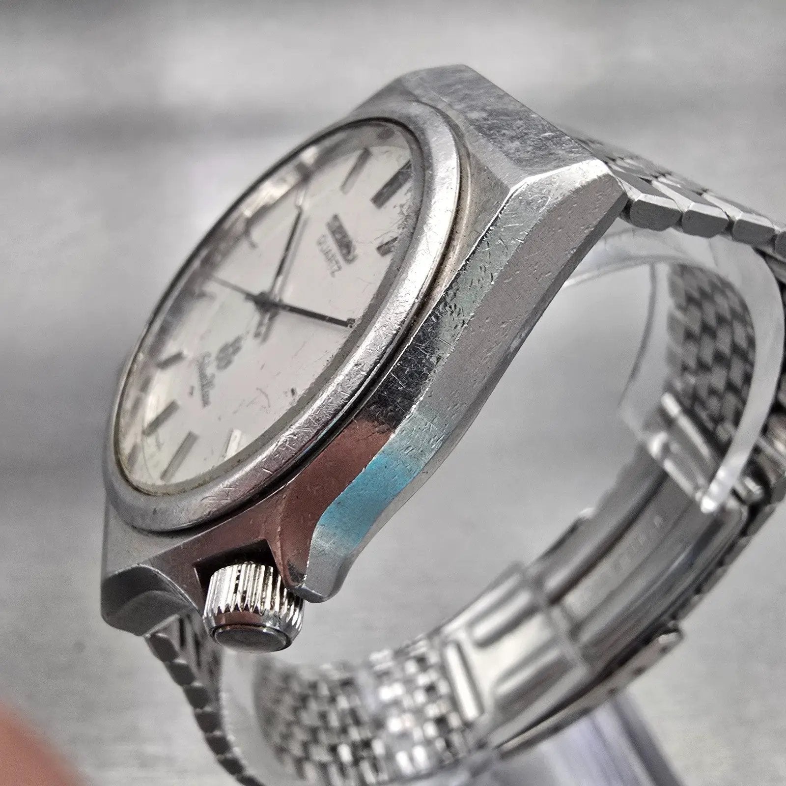 Seiko Watch Men 34mm Silver Dial Silver Tone Round 7121-7000 New Battery VTG2