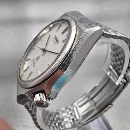 Seiko Watch Men 34mm Silver Dial Silver Tone Round 7121-7000 New Battery VTG2