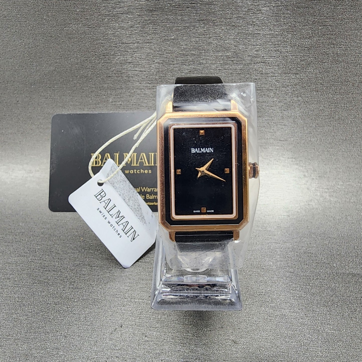 Balmain Eirini Tank Watch Women 25mm Black Dial Rose Gold Tone Octagon0